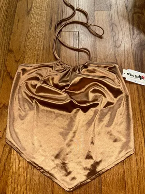 Miss Selfie Copper Satin Halter Scarf Top Large NWT Brown thumbnail 1