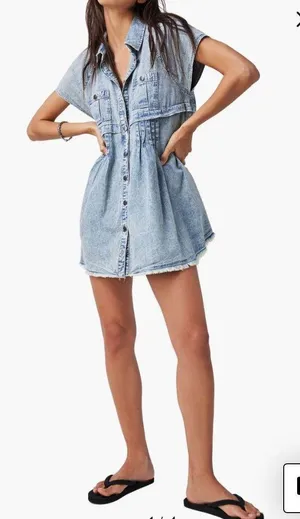 Free People Ronnie Denim Mini Shirtdress thumbnail 1