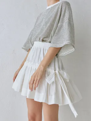 VRG GIRL Lily Elastic Waist White Tiered Mini Skirt with Side Bows thumbnail 1