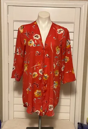 Maurices Red Floral Blouse thumbnail 1