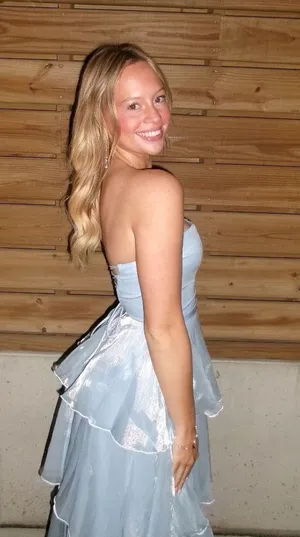 Lucy in the Sky Long blue tiered strapless dress thumbnail 1