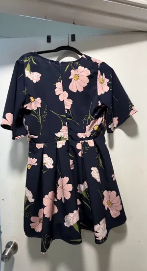 FAVLUX Fashion Navy Blue Floral V-Neck Romper with Flutter Sleeves thumbnail 2