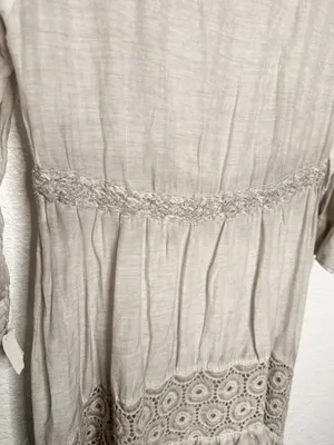 Saga Boho Tunic Dress Light Taupe Crochet Lace Handkerchief Hem Size M thumbnail 6