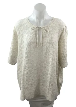 Old Navy Women's White Wool Knit Crochet Tie Short Sleeve Sweater Top Size 3X thumbnail 1