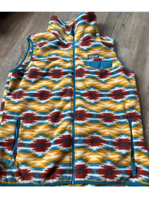 Patagonia Synchilla Aztec Fleece Full Zip Vest Jacket Yellow Blue Red Size XL thumbnail 2