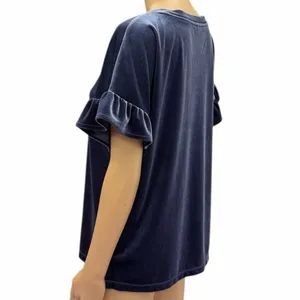 Old Navy Blue Velvet Ruffled Short Sleeve Top Womens Medium thumbnail 4