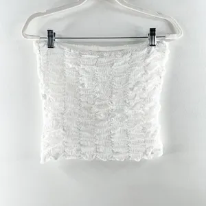 Anthropologie Strapless Ruched Crop Tube Tank Top White Medium thumbnail 4