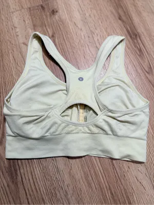 Womens Zip Front Sports Bra S Cream Racerback Padded Yoga‎ Gym Workout Top thumbnail 2