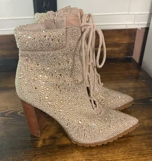 Steve Madden Illisa Rhinestone Lace‎ Up Booties Size 7.5 thumbnail 1