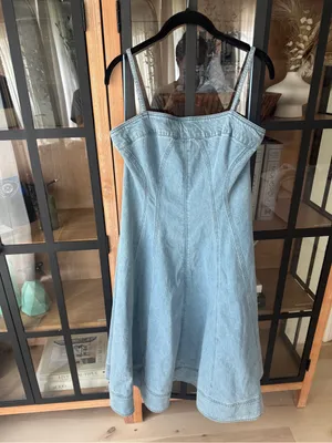 Anthropologie denim midi dress Marin Square Neck Pilcro fit & flare light wash thumbnail 2