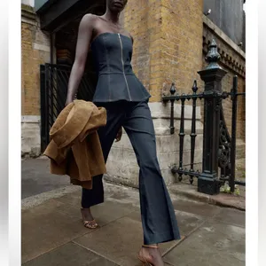 Zara NWT blue denim jeans style dark denim pants thumbnail 6
