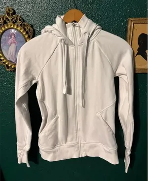 Athleta Womens XS Triumph Hoodie Sweatshirt Full Zip Thumbholes White thumbnail 1