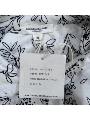 Beach Lunch Lounge Black and White Floral Button Down Shirt Plus Size 2X thumbnail 6