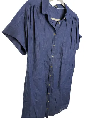💙✨‎ J.Crew Baird McNutt Irish Linen Navy Shirt Dress Small ✨💙 thumbnail 3