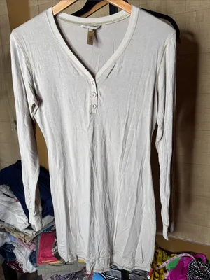 SKIMS Bone Long Sleeve Henley Sleep Lounge Mini Dress Size Large thumbnail 3
