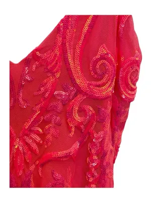 Windsor 𒀭 Plunging V Neck Sequin Mesh X Back Bodycon Mini Dress 𒀭Hot Pink 𒀭Large thumbnail 6