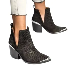 JEFFREY CAMPBELL Cromwell Suede Leather Black Western Ankle Boots Booties thumbnail 2