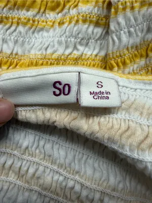 SO Yellow White Smocked Tank Top Size Small 100% Cotton Summer Beach thumbnail 7