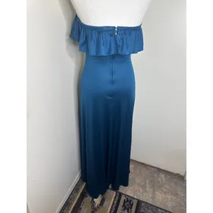 1970s Disco Era Teal Ruffle Flounce Strapless Maxi Dress – True Vintage/Handmade thumbnail 6