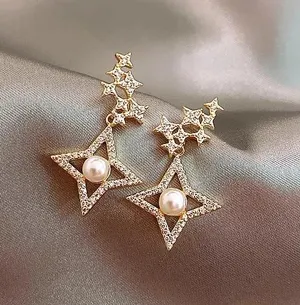 Crystal Pearl Beaded Stud Drop Earring Gold thumbnail 3