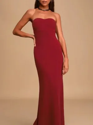 Lulu's Burgundy Bustier Mermaid Maxi Dress Size: S thumbnail 2