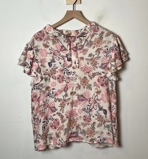Who What Wear Women Linen Blend Floral Flutter Sleeve Spring Blouse Top XL thumbnail 3