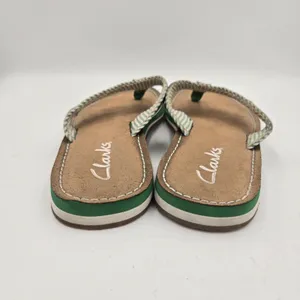 Clarks Sandals Womens 5 M Flo Cherrymore Slip On Thong Flip Flops Green White thumbnail 5