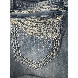 Miss Me Jeans Size 27 Womens Mid Rise Easy Crop Blue Distressed Embellished thumbnail 2