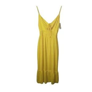 Jolie & Joy Midi Dress Womens 1X‎ Yellow Smocked Waist Ruffle Hem Boho Summer thumbnail 2