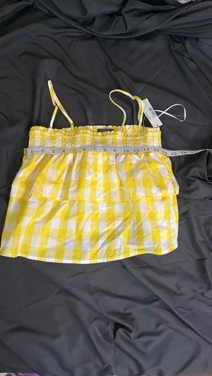 NWT Bloomingdale's Aqua Yellow Gingham Smocked Tiered Top thumbnail 6
