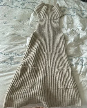 Free people cream knitted turtleneck sweater dress with pockets. thumbnail 1