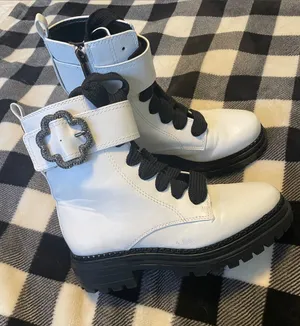 Sam & Libby White Combat Boots with Black Laces and Buckle thumbnail 1