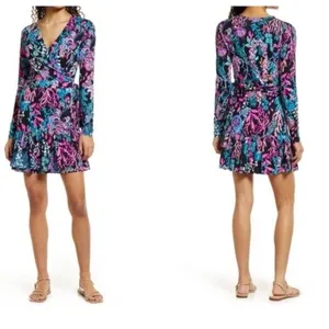 NWOT Lilly Pulitzer Multicolor Floral Wrap Romper - Pink, Blue, Teal! Size Large thumbnail 2