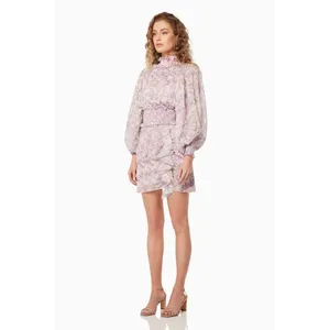 Elliatt Resorts Mini Dress Medium Lilac Multi Floral Embroidered Smocked Cottage thumbnail 12