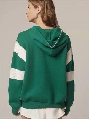 Anthropologie Daily Practice Nantucket Knit Hooded Sweatshirt XS Green Coastal thumbnail 2