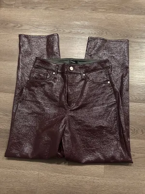 Express deep burgundy/plum faux leather straight leg pants thumbnail 2