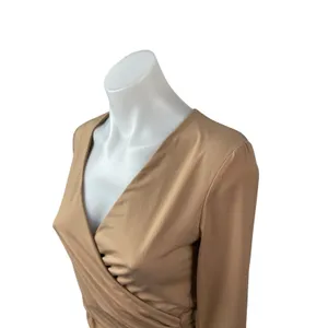 Abercrombie & Fitch Women's Brown V Neck Long Sleeve Drape Wrap Bodysuit Top S thumbnail 2