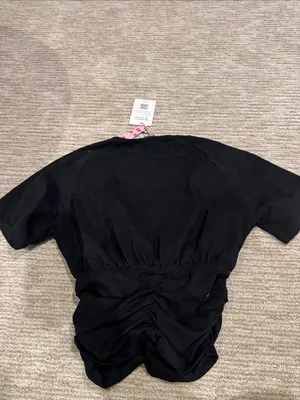 Cider Black Ruched-Hem Short Sleeve Top thumbnail 3