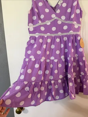 V-Neck Purple Polka Dot Tiered Casual Dress thumbnail 5