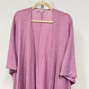 Loft Mauve Pink Open Front Cardigan Kimono Sleeve Cotton Blend One Size thumbnail 4