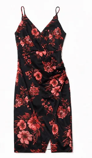 E.L.H. Studio Black & Red Floral MIDI Dress thumbnail 1