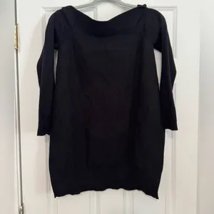 Anthropologie Elise Ribbed Black High-low Hem Off Shoulder Tunic Sweater Medium thumbnail 4