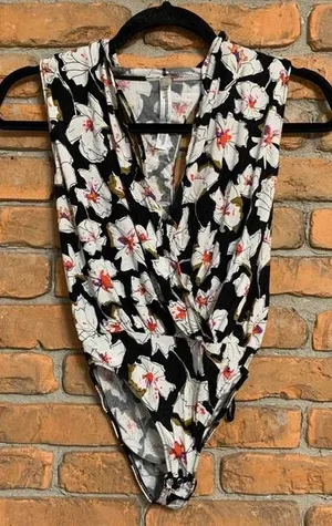 Free People Intimately Sure Please Floral Bodysuit Womens‎ XS Sleeveless Black thumbnail 1