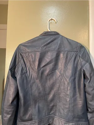 Vera Pelle Women's Size 46 Vegan Leather Jacket Dark Blue Gray Moto Full Zip thumbnail 7