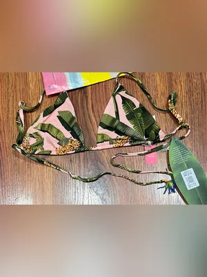 Farm Rio Banana Leaves Pink Triangle Bikini Top NWT Size S Tropical Swim thumbnail 9