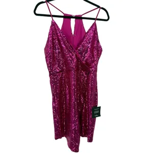 NWT Lulus Womens Hilaria Fuchsia Sequin Bodycon Mini Dress Size Large thumbnail 4