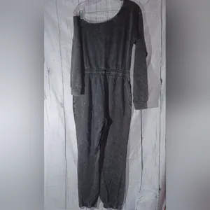 Lane 201 Faded Black Off The Shoulder comfy casual Jumpsuit with Drawstring thumbnail 3