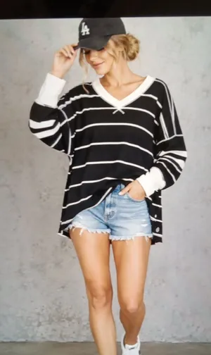 Free People Printed All Star Layer Oversized V Neck Long Sleeve Boho Sporty M thumbnail 1