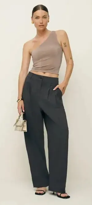 NWT Reformation Danielle Pants (Morel) Brown-Gray Size 8 Petite Baggy Wide Leg‎ thumbnail 1