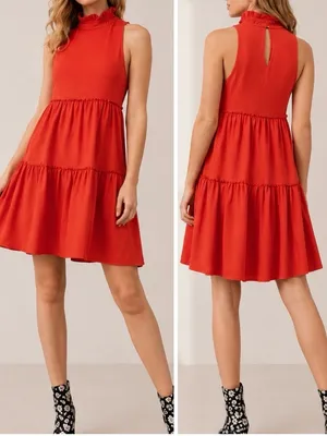 Elliatt Red Ruffle High Neck Sleeveless Tiered Holiday Wedding Swing Mini Dress thumbnail 2